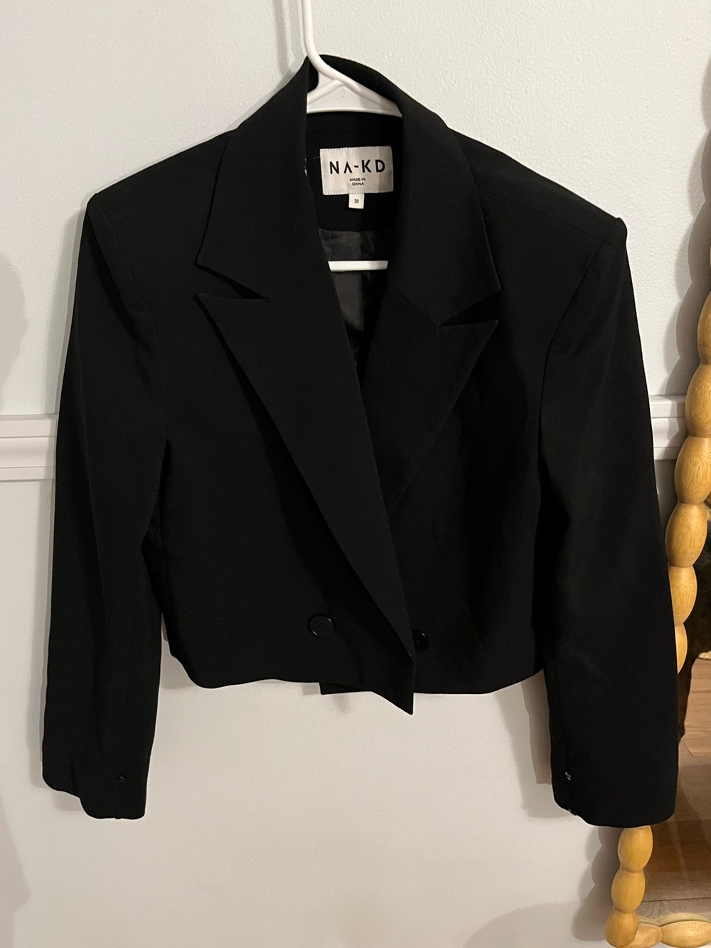 NA-KD Black Cropped Double-Button Blazer